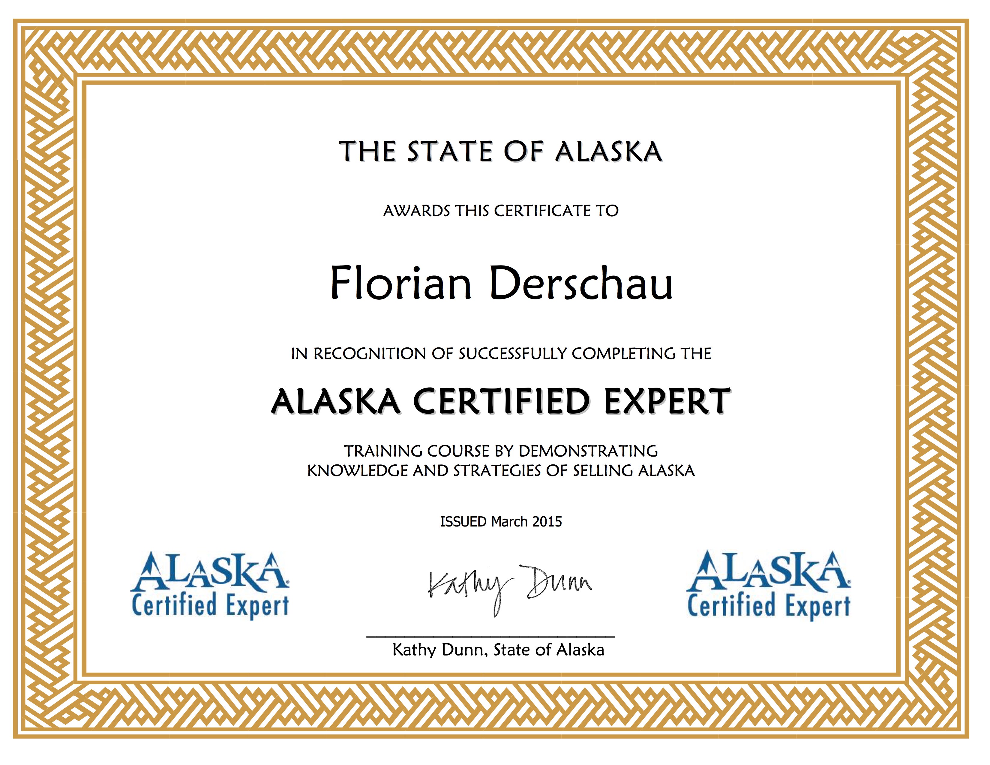 Alaska Certified Expert Certificate
